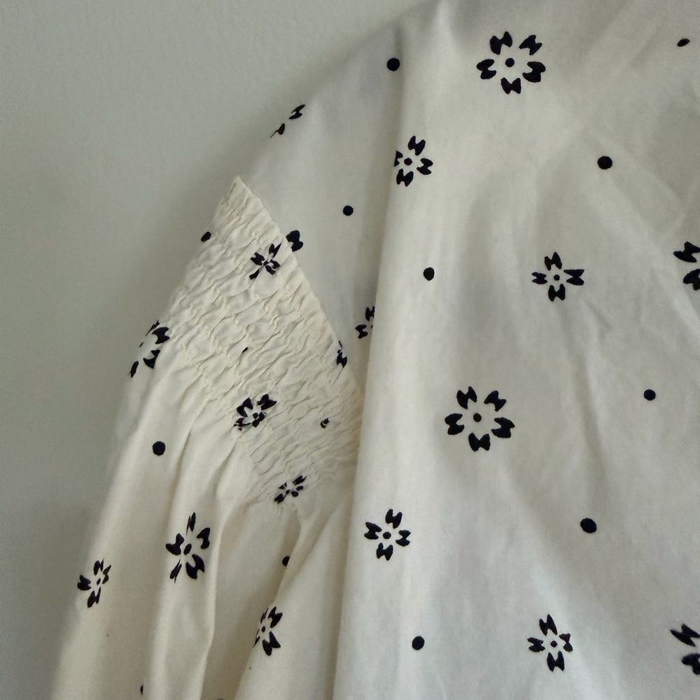 Apiece Apart White Floral Dot Smocked Sleeve Blouse